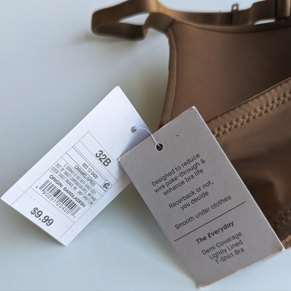 Auden Everyday Lightly Lined Convertible Racer Bk Demi T-Shirt Bra Brown- sz 32B - Picture 6 of 6